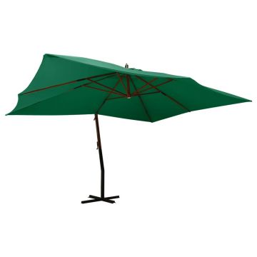Gossi umbrela suspendata cu stalp din lemn, verde, 400x300 cm
