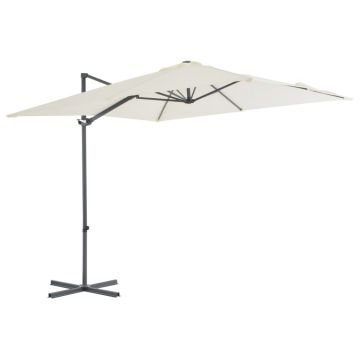 Gossi umbrela suspendata cu stalp din otel, nisipiu, 250 x 250 cm