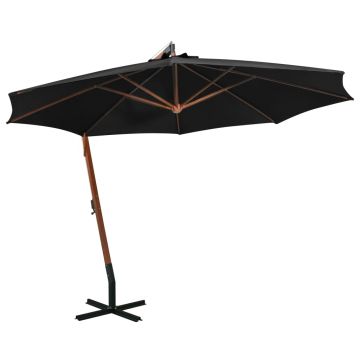 Gossi umbrela suspendata cu stalp, negru, 3,5x2,9 m, lemn masiv brad