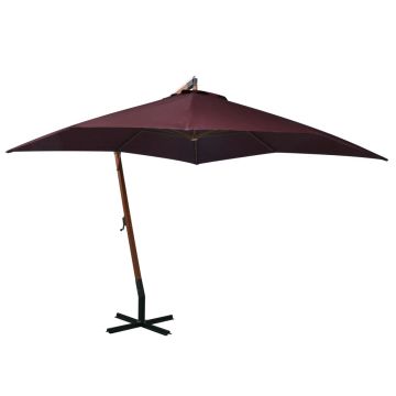 Gossi umbrela suspendata cu stalp, rosu bordo, 3x3 m, lemn masiv brad