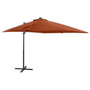 Gossi umbrela suspendata cu stalp si led-uri, caramiziu, 250 cm