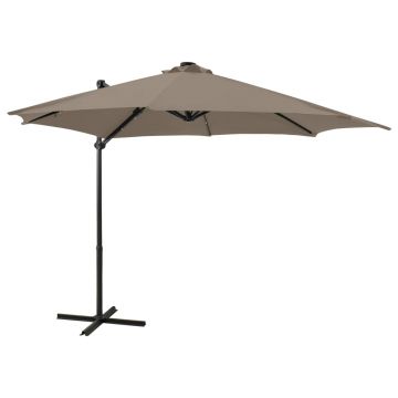 Gossi umbrela suspendata cu stalp si led-uri, gri taupe, 300 cm