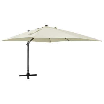 Gossi umbrela suspendata cu stalp si led-uri, nisipiu, 300 cm