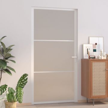 Gossi usa de interior, 102,5x201,5 cm, alb, sticla mata si aluminiu