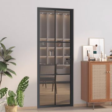 Gossi usa de interior, 76x201,5 cm, negru, sticla esg si aluminiu