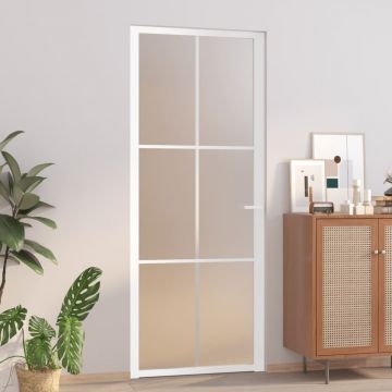 Gossi usa de interior, 83x201,5 cm, alb, sticla mata si aluminiu