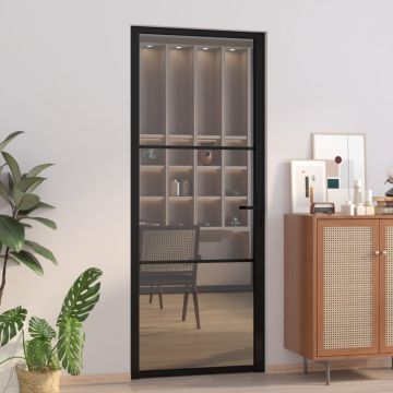 Gossi usa de interior, 83x201,5 cm, negru, sticla esg si aluminiu