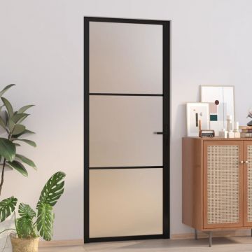 Gossi usa de interior, 83x201,5 cm, sticla neagra mata si aluminiu