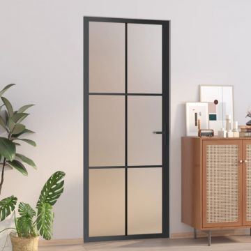 Gossi usa de interior, 83x201,5 cm, sticla neagra mata si aluminiu