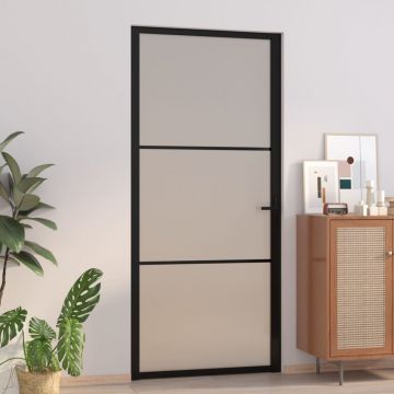 Gossi usa de interior, 93x201,5 cm, sticla neagra mata si aluminiu