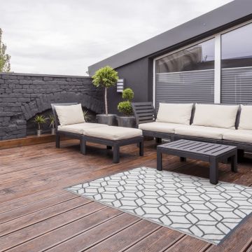 Esschert design covor de exterior, gri si alb, 180x121 cm, oc25