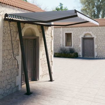 Gossi copertina retractabila automat cu stalpi, albastru&alb, 3x2,5 m