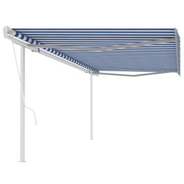 Gossi copertina retractabila automat, cu stalpi, albastru&alb, 5x3 m