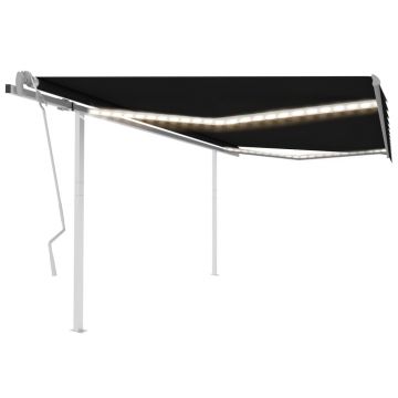Gossi copertina retractabila manual, cu led, antracit, 4x3,5 m