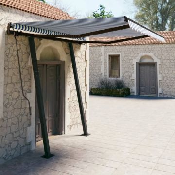 Gossi copertina retractabila manual cu stalpi, albastru&alb 3,5x2,5 m