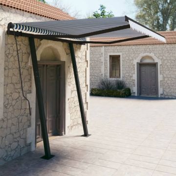 Gossi copertina retractabila manual cu stalpi, albastru&alb, 3x2,5 m
