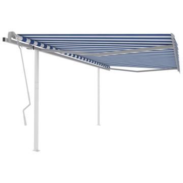 Gossi copertina retractabila manual, cu stalpi, albastru&alb 4,5x3 m