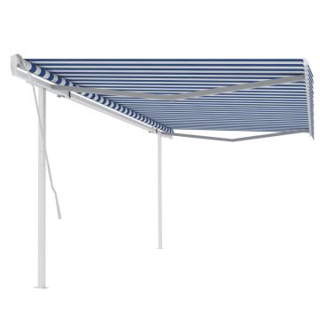 Gossi copertina retractabila manual cu stalpi, albastru/alb 5x3,5 m