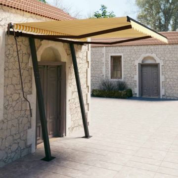 Gossi copertina retractabila manual cu stalpi galben&alb 3,5x2,5 m