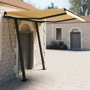 Gossi copertina retractabila manual cu stalpi, galben & alb, 3x2,5 m