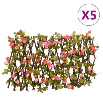 Gossi spalier cu iedera artificiala extensibil, 5 buc. roz 180x20 cm