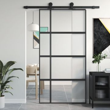 Gossi usa glisanta, negru, 102,5x205 cm, sticla securizata/aluminiu