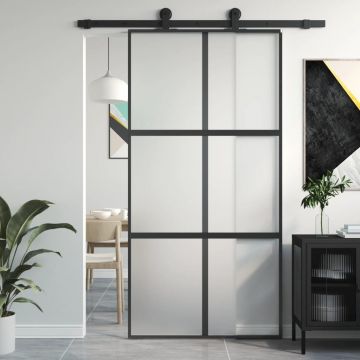 Gossi usa glisanta, negru, 102,5x205 cm, sticla securizata/aluminiu