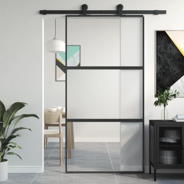 Gossi usa glisanta, negru, 102,5x205 cm, sticla securizata/aluminiu