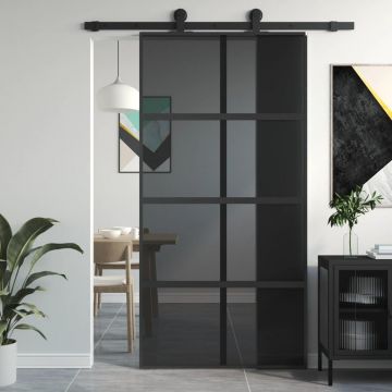 Gossi usa glisanta, negru, 102,5x205 cm, sticla securizata/aluminiu