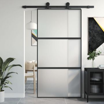 Gossi usa glisanta, negru, 102,5x205 cm, sticla securizata/aluminiu