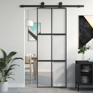 Gossi usa glisanta, negru, 76x205 cm, sticla securizata si aluminiu