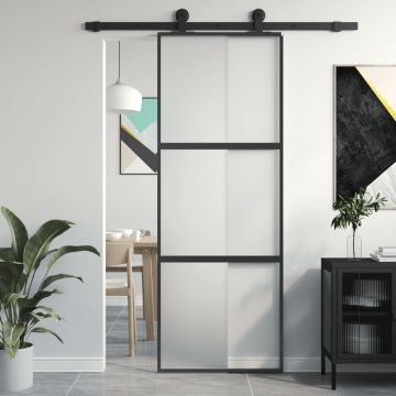 Gossi usa glisanta, negru, 76x205 cm, sticla securizata si aluminiu