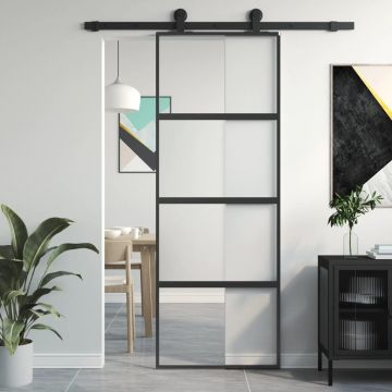 Gossi usa glisanta, negru, 76x205 cm, sticla securizata si aluminiu