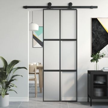 Gossi usa glisanta, negru, 76x205 cm, sticla securizata si aluminiu