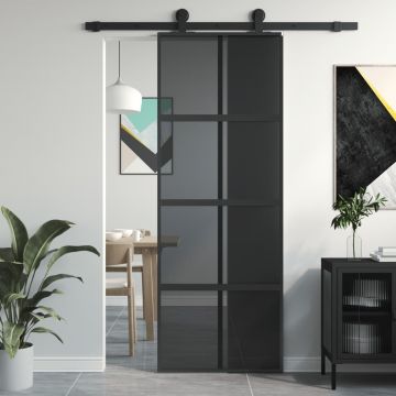 Gossi usa glisanta, negru, 76x205 cm, sticla securizata si aluminiu