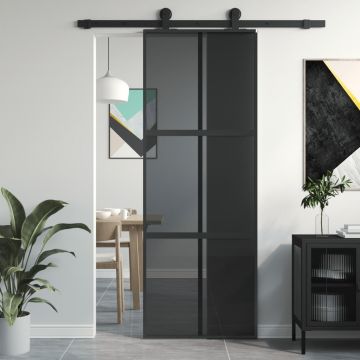 Gossi usa glisanta, negru, 76x205 cm, sticla securizata si aluminiu