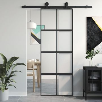 Gossi usa glisanta, negru, 76x205 cm, sticla securizata si aluminiu