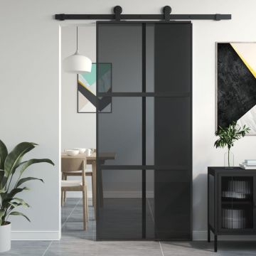 Gossi usa glisanta, negru, 90x205 cm, sticla securizata si aluminiu