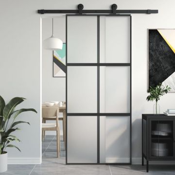 Gossi usa glisanta, negru, 90x205 cm, sticla securizata si aluminiu