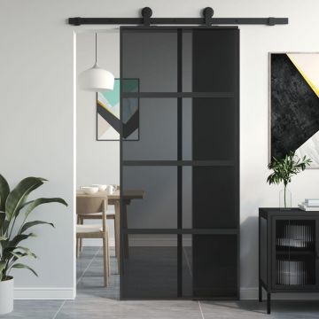 Gossi usa glisanta, negru, 90x205 cm, sticla securizata si aluminiu