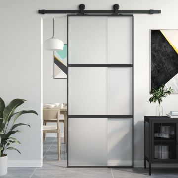 Gossi usa glisanta, negru, 90x205 cm, sticla securizata si aluminiu