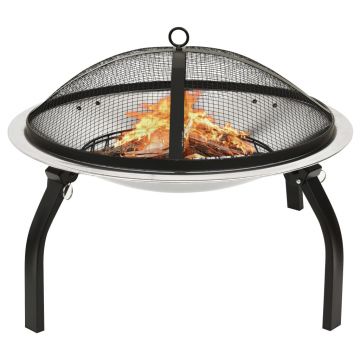 Gossi vatra de foc 2-in-1 cu gratar/vatrai, 56x56x49 cm, otel inoxidabil
