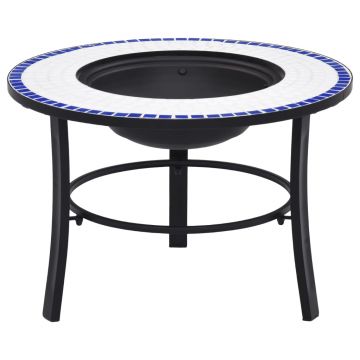 Gossi vatra de foc cu mozaic, albastru si alb, 68 cm, ceramica