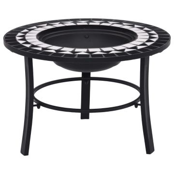 Gossi vatra de foc cu mozaic, negru si alb, 68 cm, ceramica