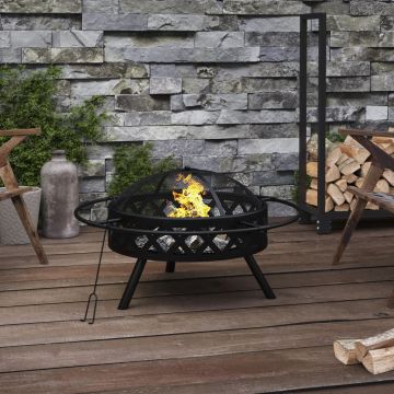 Gossi vatra de foc cu vatrai, 70 cm, otel, xxl