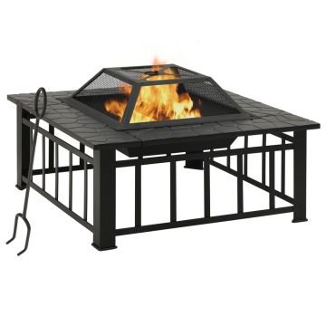 Gossi vatra de foc cu vatrai, 79x79x46,5 cm, otel, xxl