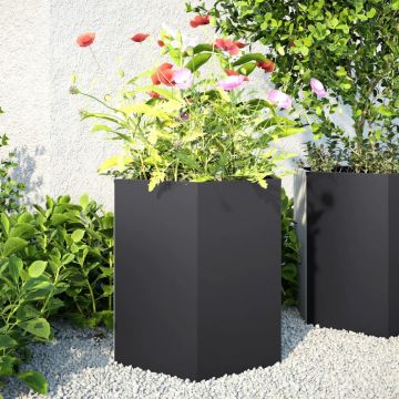 Gossi jardiniera de gradina negru 46x40x45 cm otel hexagonal