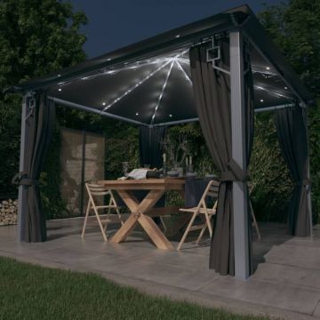 Gossi pavilion cu perdele & siruri lumini led antracit 3x3 m aluminiu