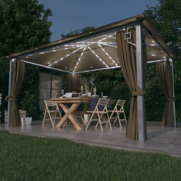 Gossi pavilion cu perdele&siruri lumini led gri taupe 4x3m aluminiu