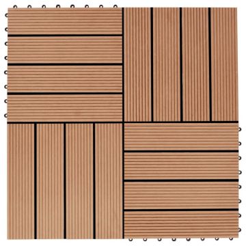 Gossi placi podea, 11 buc., culoare tec, 30 x 30 cm, wpc, 1mp